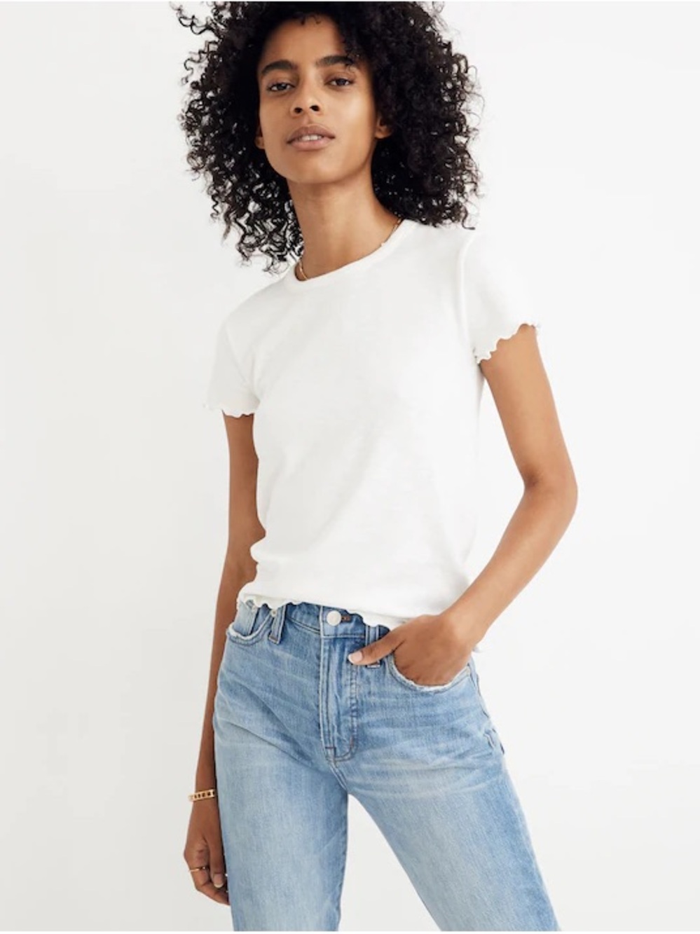 Madewell White Lettuce Edge Trim Crewneck Short Sleeve T-Shirt